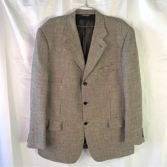 SILVIO BRESCIANI HOUNDSTOOTH BLAZER  BLUE BLAZER WOOL BLAZER MADE IN ITALY 46R - Picture 3 of 12